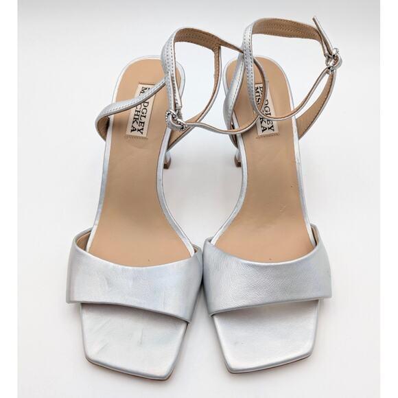 Badgley Mischka Cady Square Toe High Heel Sandals Women's Silver Size US8 EU39 - Picture 9 of 13